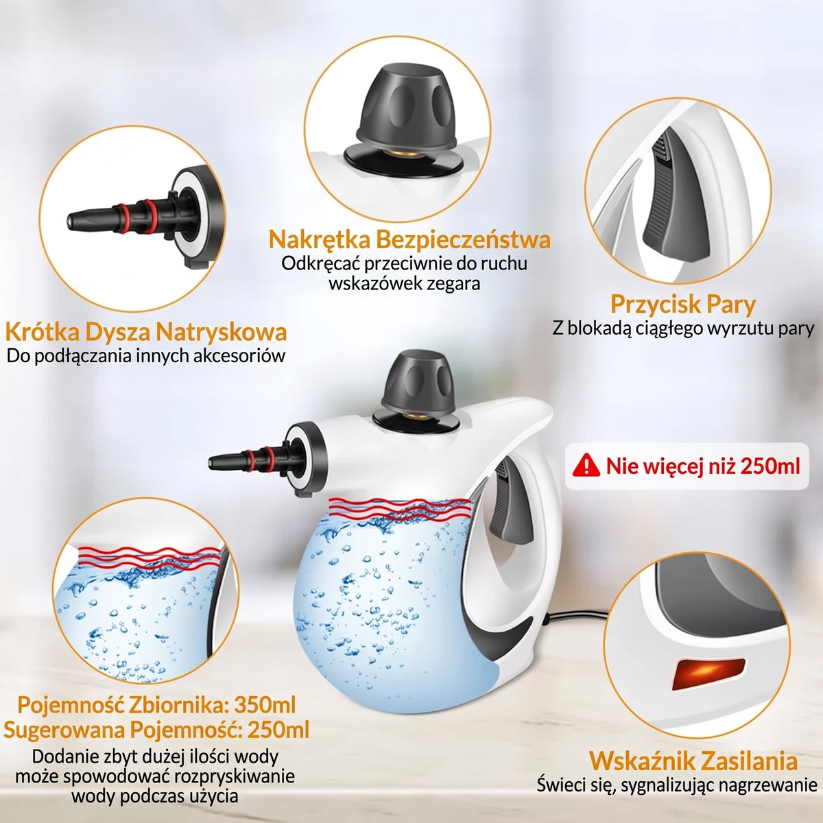 Ręczna myjka parowa Homio SteamPro Mini 10w1 – parownica do fug, tapicerki i szyb