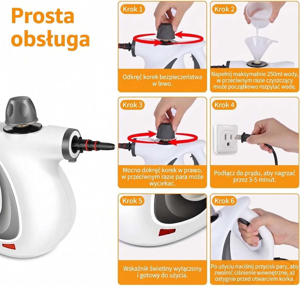 Ręczna myjka parowa Homio SteamPro Mini 10w1 – parownica do fug, tapicerki i szyb