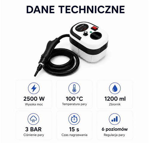 Myjka parowa Homio SteamPro Max 2500W – wielofunkcyjna parownica ciśnieniowa do domu i auta